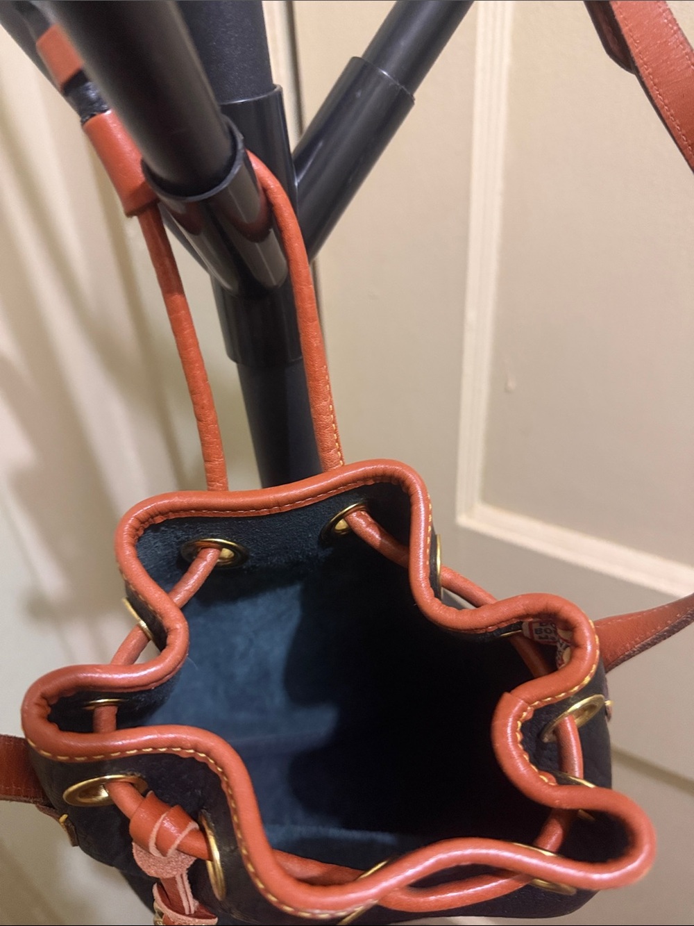 Dooney & Bourke Leather Drawstring Crossbody with Brown Trim - Picture 5 of 6